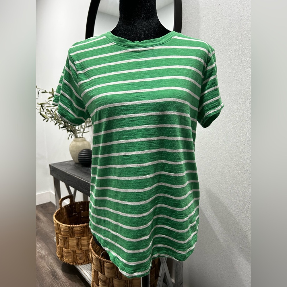 Sonoma Green and White Striped Short Sleeve Tee